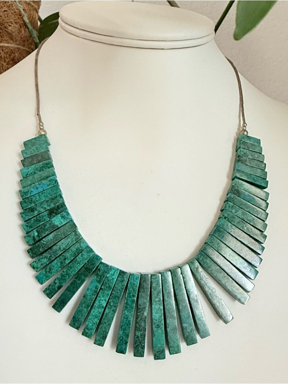 925 Sterling Silver Malachite Stone Necklace VINTAGE